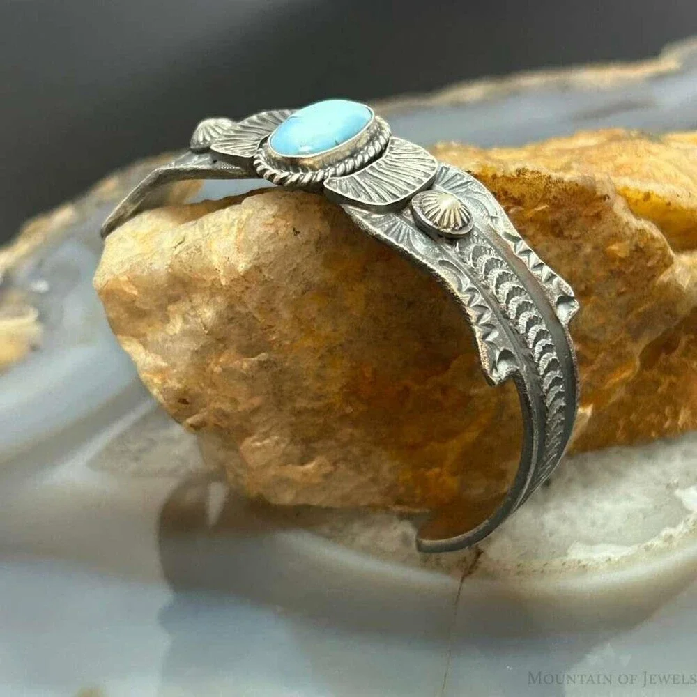 Kevin Billah Native American Sterling Silver Oval Turquoise Bracelet For Women